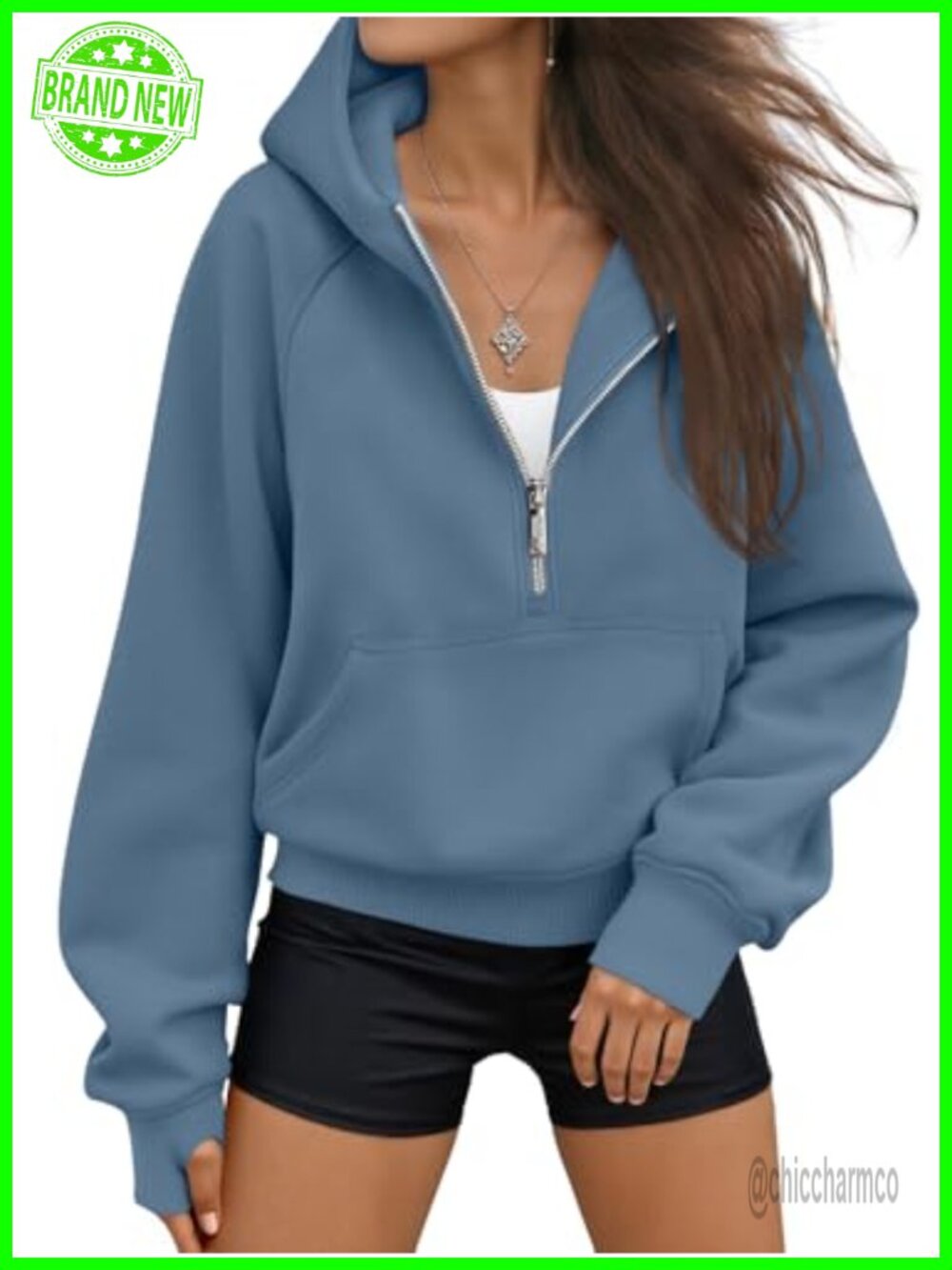 Womens Half Zip Hoodie Fleece Lined Cropped Pullover Sweatshirt Casual